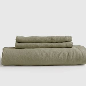 Quince Linen Willowleaf Fitted Sheet & 1 Pillowcase! Twin (Y33)(READ)